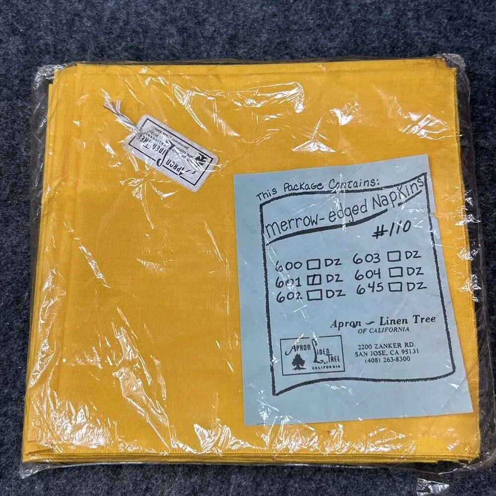 VTG Apron Linen Tree of California Gold Yellow Merrow Edged Cloth Napkins 12pc